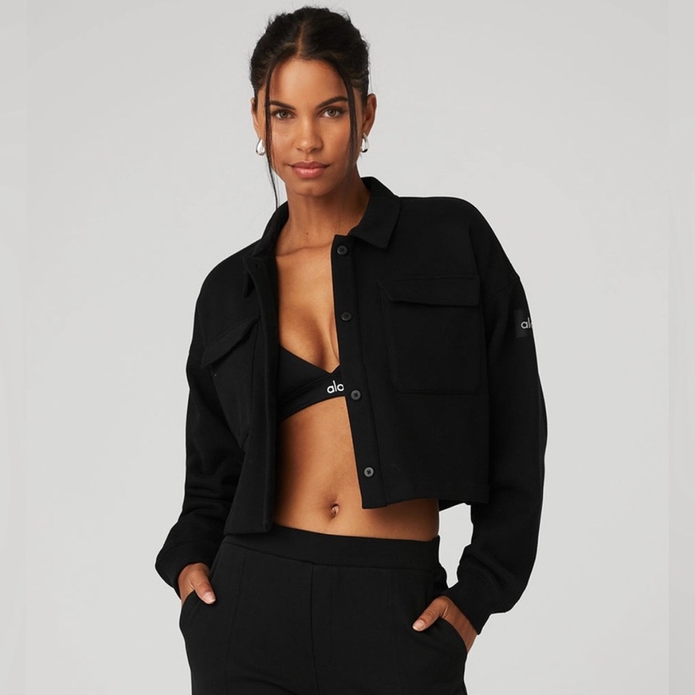 ALO Renown Black cropped button-Up Jacket